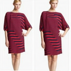Michael Kors Striped Pullover Midi Shift Short Sleeved Dress Caftan Mixed Media